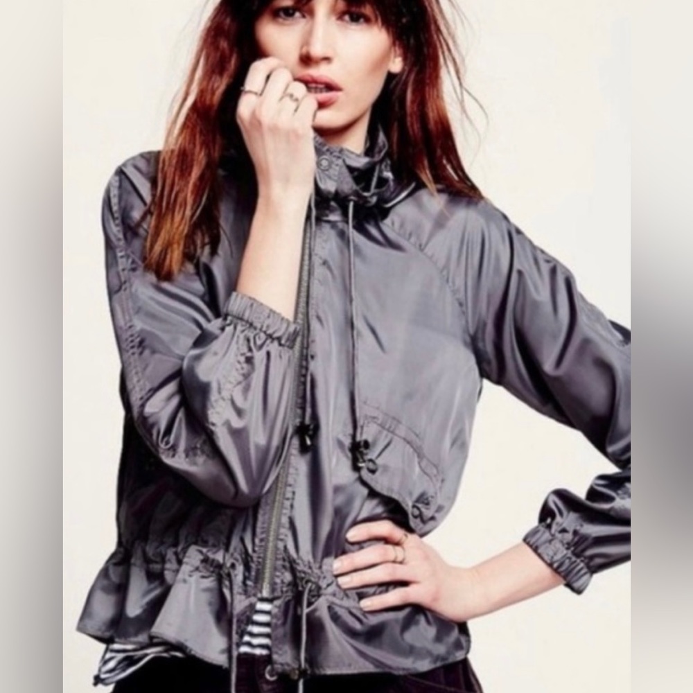 Free People Ripstop Nylon Tech Parachute Jacket in Charcoal
